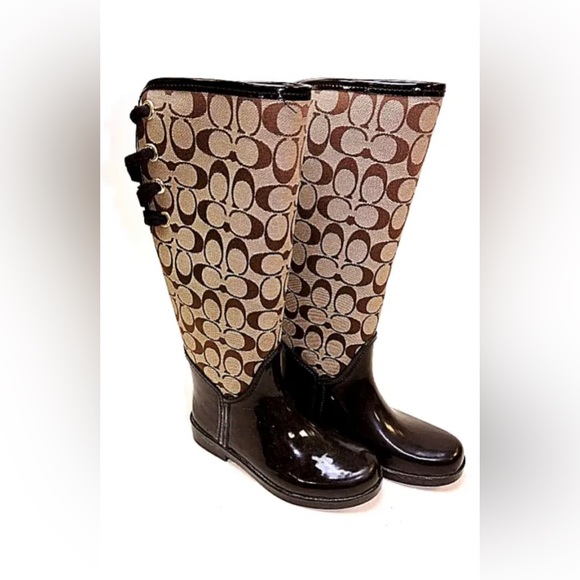 COACH TRISTEE CLASSIC ICONIC SIGNATURE LACE UP CORSET LOGO RAIN BOOTS SIZE 5B - Picture 2 of 8